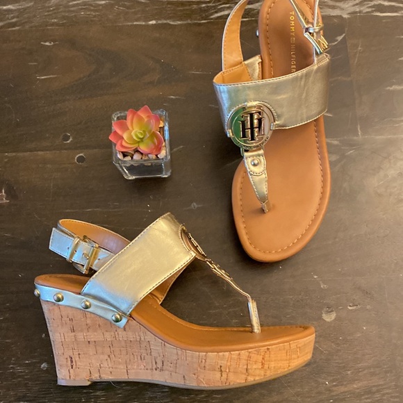 Tommy Hilfiger Shoes - NEW Tommy Hilfiger | Magic Gold Cork Wedge Heel Sandal women’s 7.5